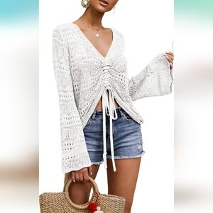 Amazon Saodimallsu Womens Boho Off Shoulder Crocheted Top. Medium. In White.